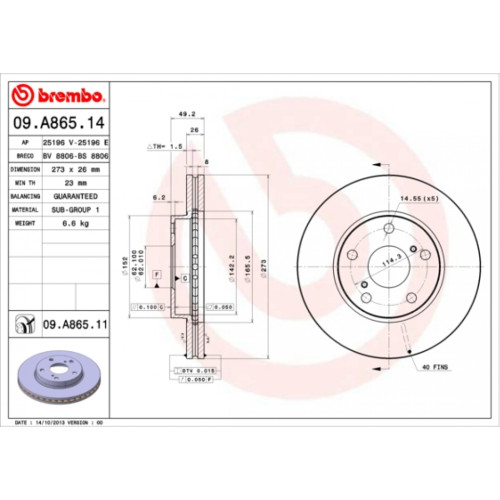 Гальмівний диск Brembo 09.A865.11