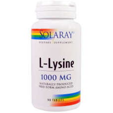 Амінокислота Solaray Лізин 1000 Мг, L-Lysine, 90 Таблеток (SOR04860)