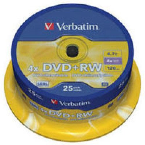 Диск DVD Verbatim 4.7Gb 4x CakeBox 25 шт silver (43489)