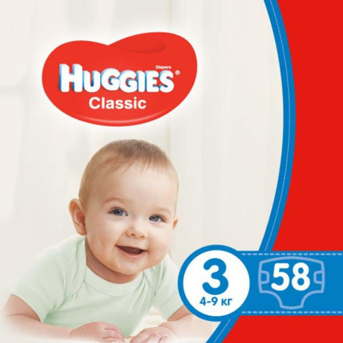 Підгузок Huggies Classic 3 (4-9 кг) Jumbo 58 шт (5029053543109)
