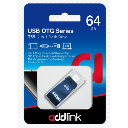 USB флеш накопичувач AddLink 64GB T55 Blue USB 3.1/Micro USB (ad64GBT55B3)