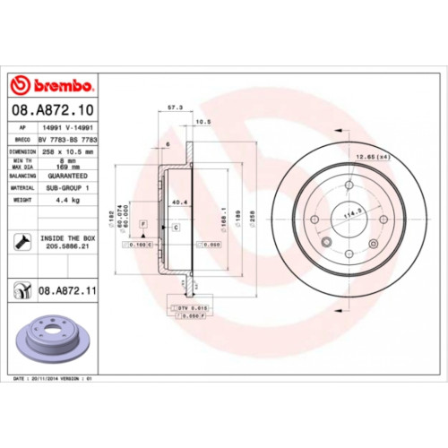 Гальмівний диск Brembo 08.A872.10