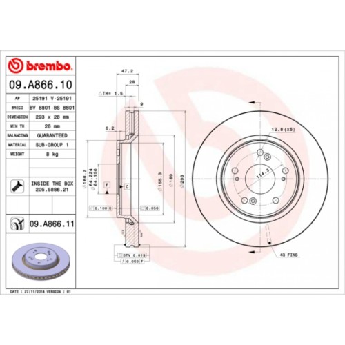 Гальмівний диск Brembo 09.A866.10