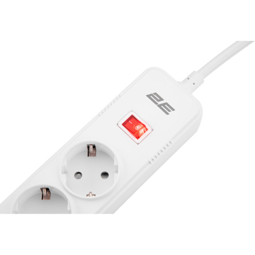 Мережевий фільтр живлення 2E 5XSchuko, 3G*1.5мм, 3*USB-A, 2м, white (2E-SP515M2USBWH)