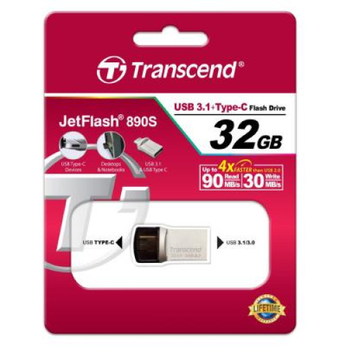 USB флеш накопичувач Transcend 32GB JetFlash 890S Silver USB 3.1 (TS32GJF890S)