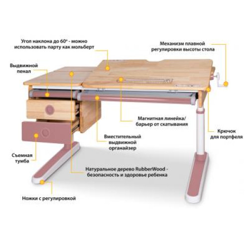 Парта Mealux Oxford Wood PN (BD-920 Wood PN з ящиком)