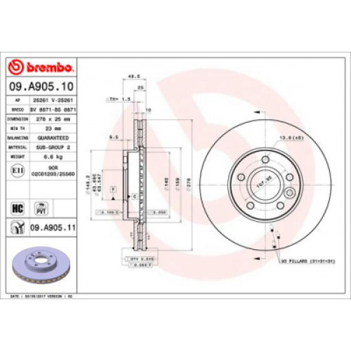 Гальмівний диск Brembo 09.A905.10