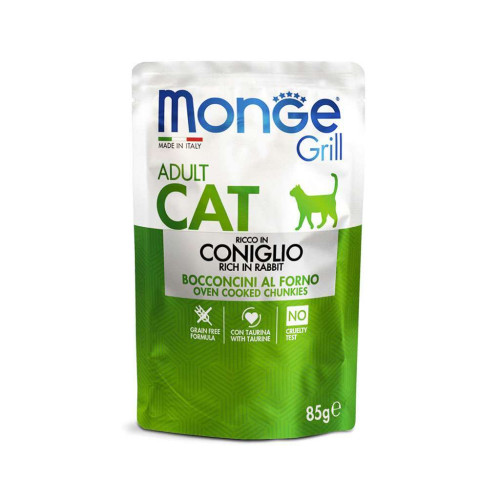 Вологий корм для кішок Monge Cat Grill Adult з кроликом 85 г (шматочки в жиле) (8009470013611)