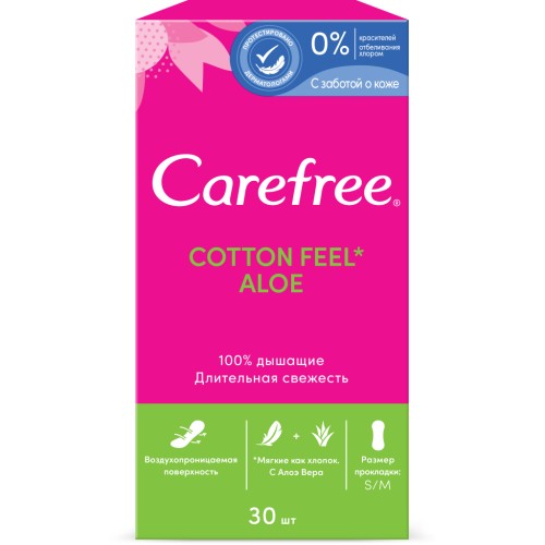 Гігієнічні прокладки Carefree Cotton Aloe з екстрактом бавовни й алое 30 шт. (3574661565040)