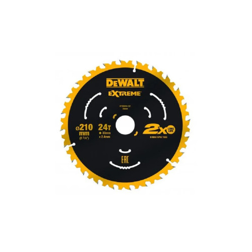 Диск пильний DeWALT EXTREME, 210 х 30 мм, 24z, ATB, 7 градусів, 7000 об/хв. (DT20432)