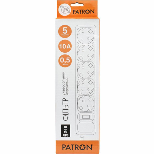 Мережевий фільтр живлення Patron 0.5 m3*1mm2 (SP-1052U) 5 розеток BLACK (EXT-PN-SP-1052U)