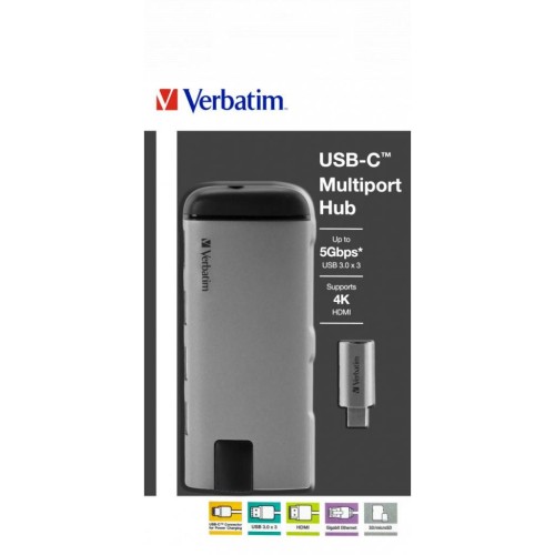 Концентратор Verbatim USB-C to U3.1G1/U3.0/HDMI/SD/mSD/RJ45 (49142)