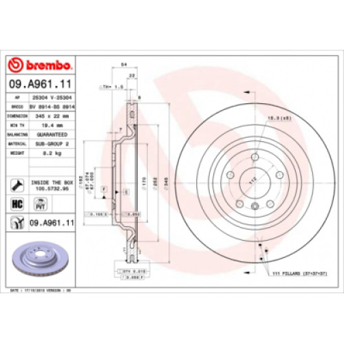 Гальмівний диск Brembo 09.A961.11