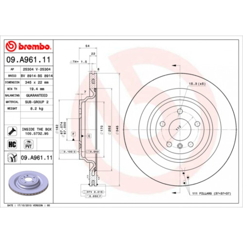 Гальмівний диск Brembo 09.A961.11