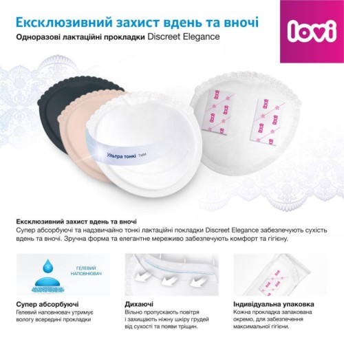 Вкладиш для бюстгальтера Lovi Discreet Elegance лактаційні прокладки 20 шт. чорні (19/611)