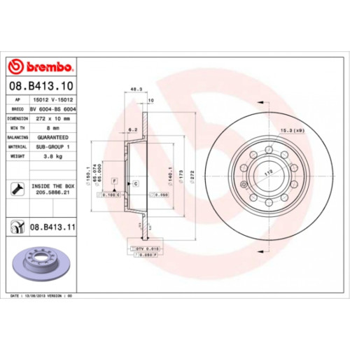 Гальмівний диск Brembo 08.B413.11