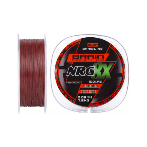 Шнур Brain fishing NRG 8X sinking 200m 7.2kg brown 0.08mm (1858.20.87)