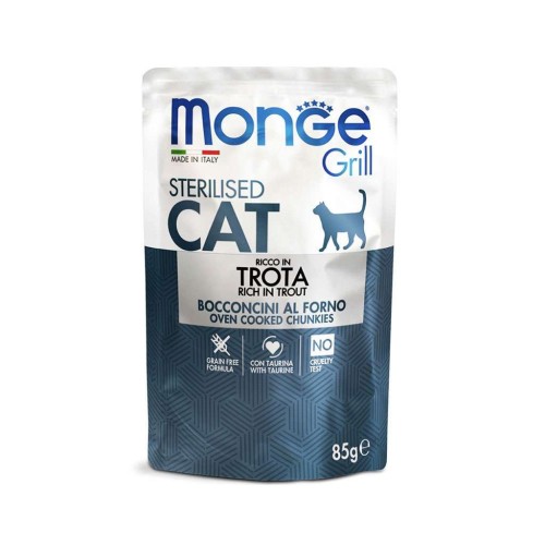 Вологий корм для кішок Monge Cat Grill Sterilised форель 85 г (шматочки в жиле) (8009470013659)