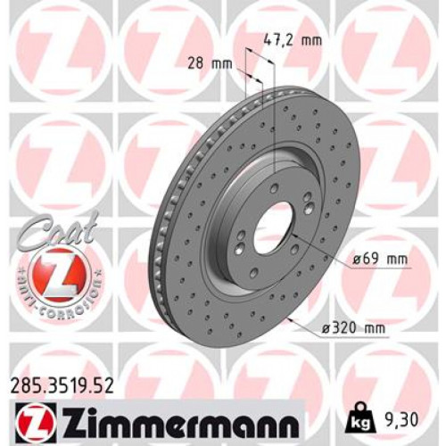 Гальмівний диск ZIMMERMANN 285.3519.52