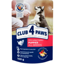 Вологий корм для собак Club 4 Paws для цуценят з індичкою в соусі 100 г (4820215363198)