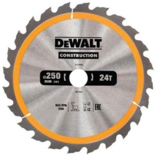 Диск пильний DeWALT СONSTRUCTION , 250 х 30 мм, 24 z, АТВ, 10 градусів, (DT1956)