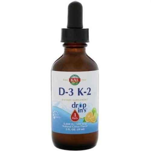 Вітамін KAL Вітамін D3 + K2, Vitamin D3 K2 Drop, цитрусовий смак, 59 мл. (CAL-41369)