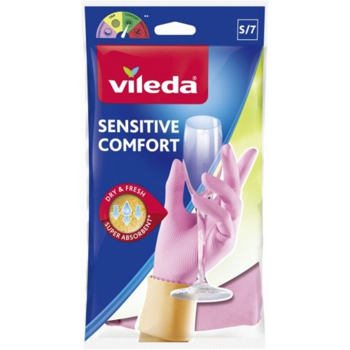 Рукавички господарські Vileda Sensitive ComfortPlus латексні для делікатних робіт S 1 пара (4003790006876)