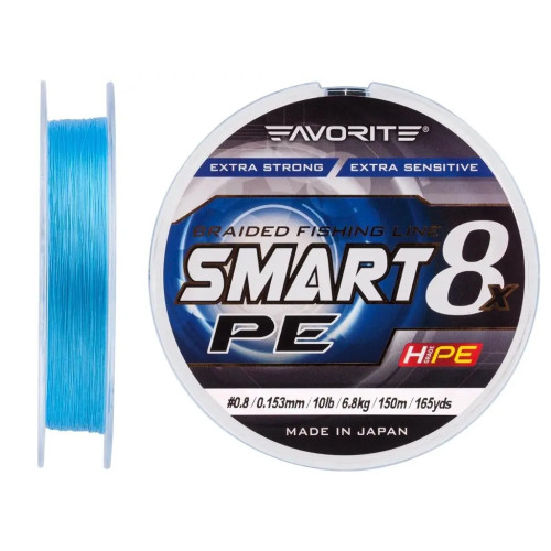 Шнур Favorite Smart PE 8x 150м 0.8/0.153mm 10lb/6.8kg Sky Blue (1693.10.72)