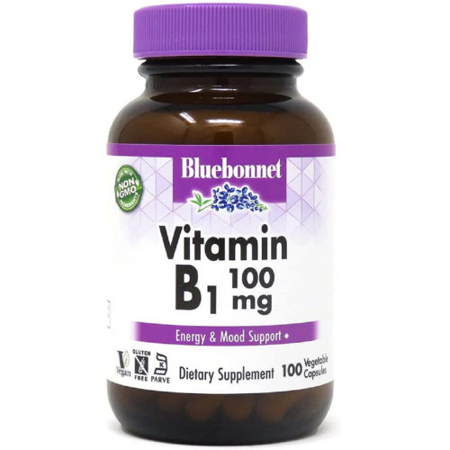 Вітамін Bluebonnet Nutrition Вітамін B1 100 мг, Vitamin B1, 100 вегетаріанських капсул (BLB0425)