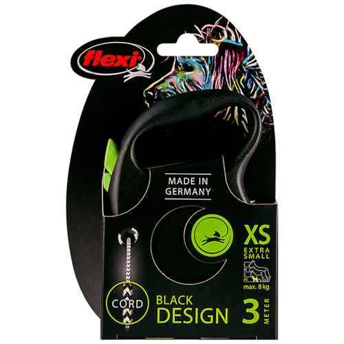 Повідок для собак Flexi Black Design XS трос 3 м (зелений) (4000498033227)