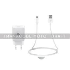 Зарядний пристрій 2E Wall Charger Dual USB-A 2.4A + cable USB-C White (2E-WC1USB2.1A-CC)