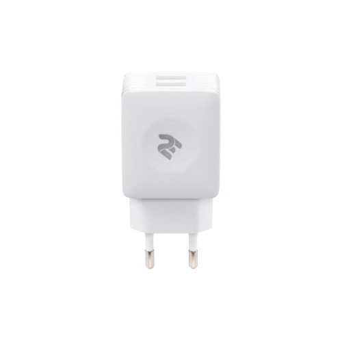 Зарядний пристрій 2E Wall Charger Dual USB-A 2.4A + cable USB-C White (2E-WC1USB2.1A-CC)