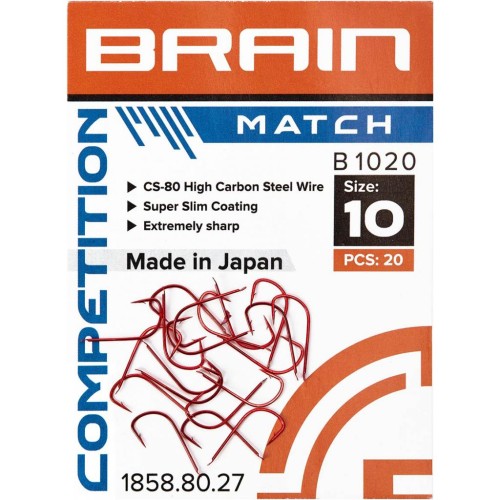 Гачок Brain fishing Match B1020 10 (20 шт/уп) Red (1858.80.27)