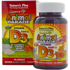 Вітамін Natures Plus Вітамін D3 для Дітей, Смак Чорної Вишні, Animal Parade, 90 ж (NAP-29950)