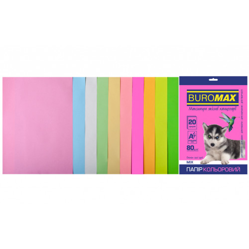 Папір Buromax А4, 80g, PASTEL+NEON, 10colors, 20sh (BM.2721720-99)