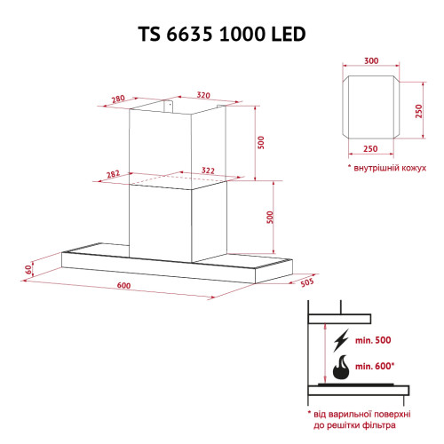 Витяжка кухонна Perfelli TS 6635 I/BL 1000 LED