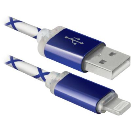 Дата кабель USB 2.0 AM to Lightning 1.0m ACH03-03LT BlueLED backlight Defender (87551)