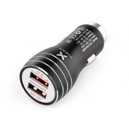 Зарядний пристрій Vinga QC3 Quick Dual USB Car Charger aluminium 18W Max (VCCQAABK)