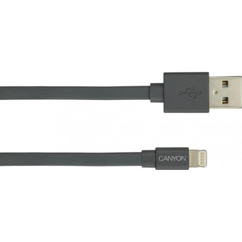 Дата кабель USB 2.0 AM to Lightning 1.0m MFI flat Dark gray Canyon (CNS-MFIC2DG)