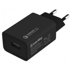 Зарядний пристрій ColorWay 1USB Quick Charge 3.0 (18W) black + cable Type C (CW-CHS013QCC-BK)