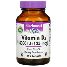 Вітамін Bluebonnet Nutrition Вітамін D3 5000IU (125 мкг), Vitamin D3, 100 желатинових кап (BLB-00321)