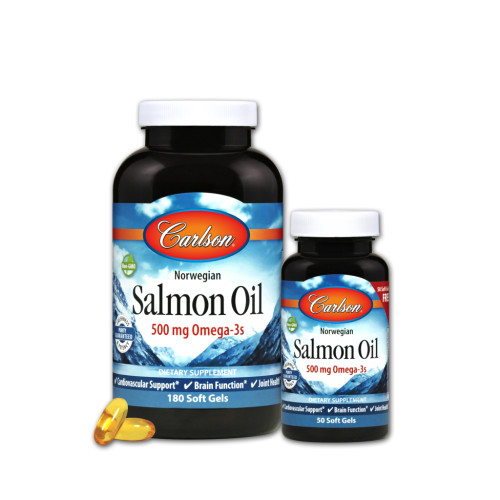 Жирні кислоти Carlson Норвезький Лососевий Жир, 500 мг, Norwegian Salmon Oil, 180+ (CAR-01504)