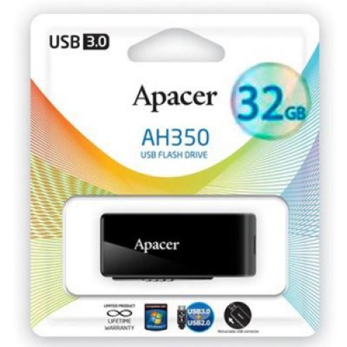 USB флеш накопичувач Apacer 32GB AH350 Black RP USB3.0 (AP32GAH350B-1)