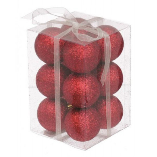 Ялинкова іграшка Jumi 12шт, 4 см, пластик, червоний з блискітками (5900410791152)