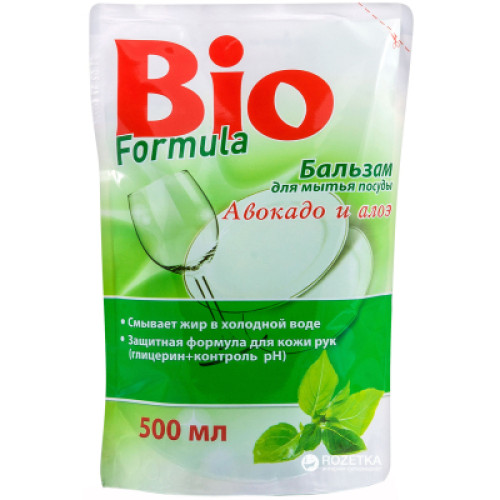 Засіб для ручного миття посуду Bio Formula Авокадо та Алое дой-пак 500 мл (4823015900020)