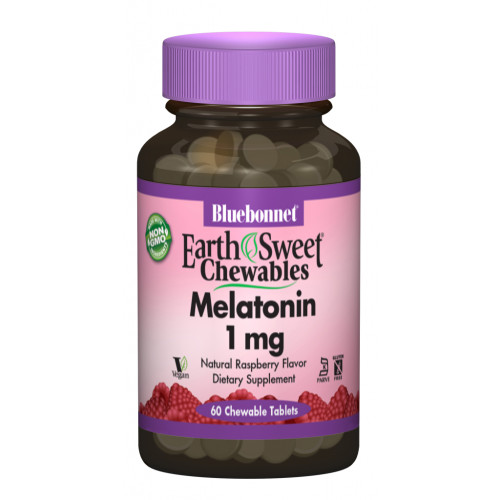 Амінокислота Bluebonnet Nutrition Мелатонін 1 мг, Смак Малини, Earth Sweet Chewables, 60 жувал (BLB0990)