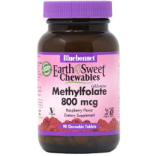 Вітамін Bluebonnet Nutrition Метилфолат (B9) 800мкг, Смак Малини, Earth Sweet Chewables, (BLB0454)