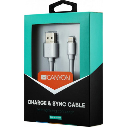 Дата кабель USB 2.0 AM to Lightning 1.0m MFI Canyon (CNS-MFICAB01W)