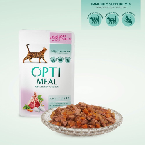Вологий корм для кішок Optimeal зі смаком ягняти і овочів 85 г (4820083905445)