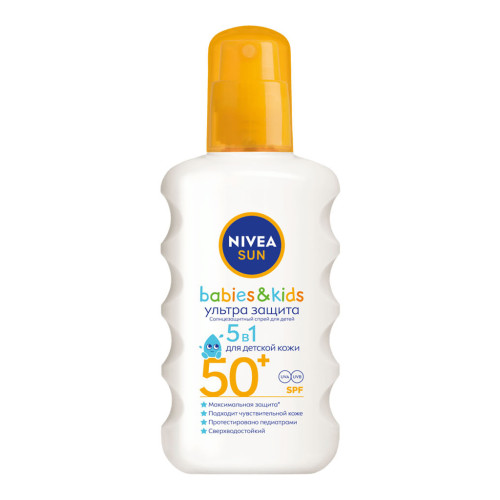 Засіб від засмаги Nivea Sun Babies & Kids Дитячий сонцезахисний спрей Захист для чутливої шкіри SPF 50+ 200 мл (4005900592767/4005900600202)